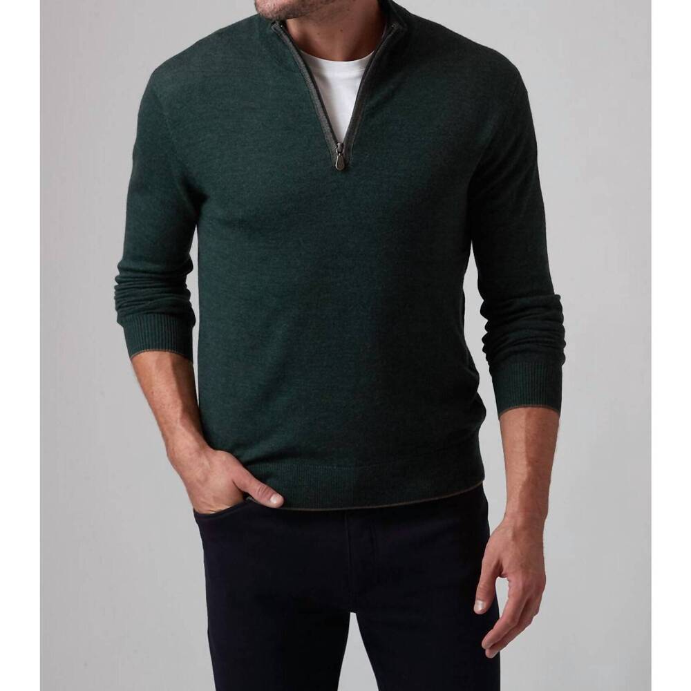 NEW RAFFI palmer mock zip sweater in forest